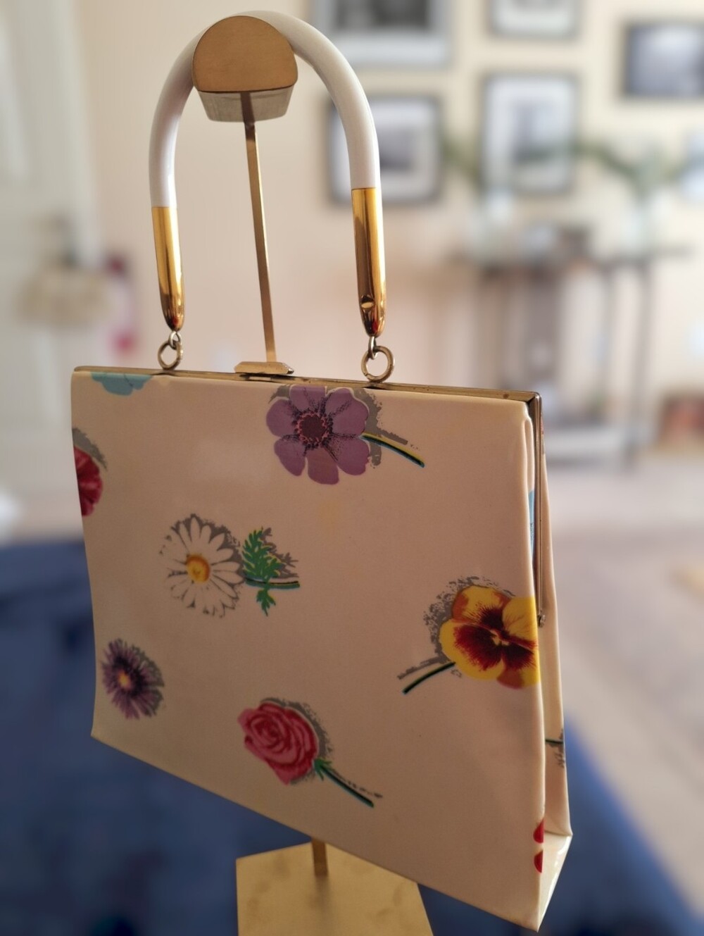 Vintage Floral Print Top-Handle Women’s Bag - Cream - Preloved - Picture 2 of 8